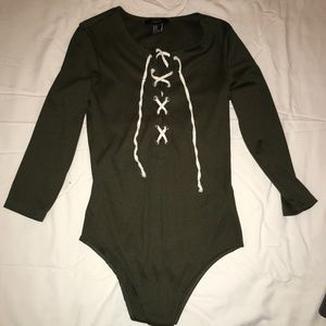 Forever 21 Olive Green Lace Up Body Suit